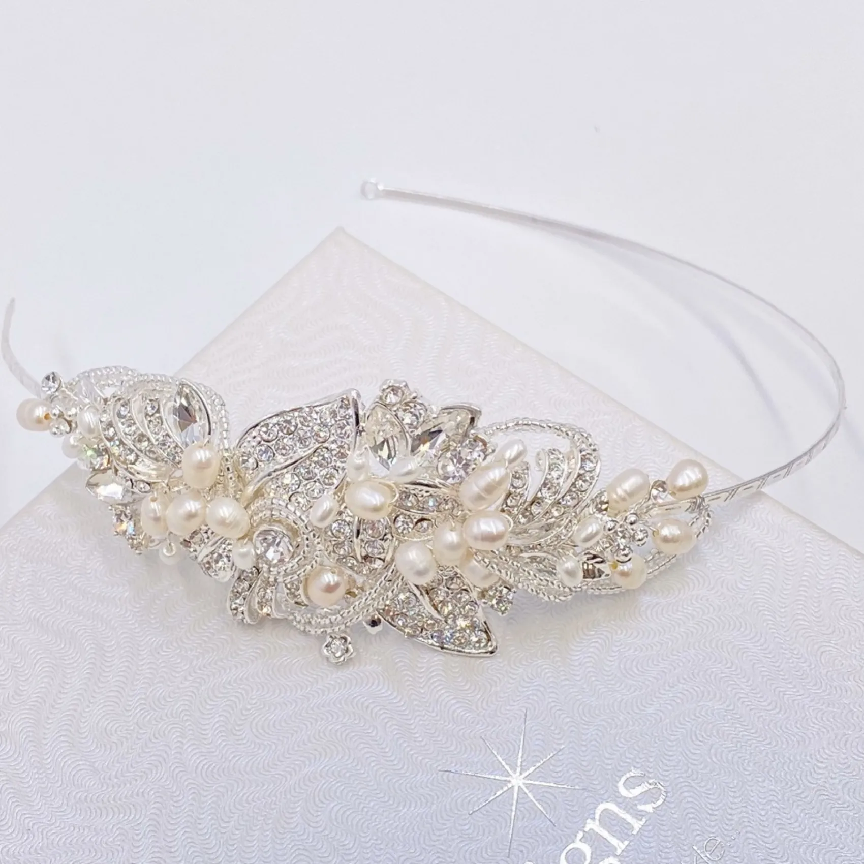 Twilight Designs Edith Vintage Perle und Diamanten Braut Seite Stirnband* Vintage-kopfbedeckungen | Perlen-haarschmuck
