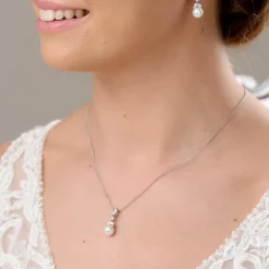 Lace & Favour Elegance Kristall und Perle Hochzeit Anhänger Halskette* Perlen-hochzeitsschmuck | Silberner Hochzeitsschmuck