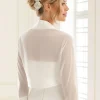 Bianco Evento Elfenbeinfarbener Chiffon-Hochzeitsbolero mit Satinbesatz E92* Boleros Und Jacken Für Hochzeiten