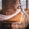 Perfect Bridal Elfenbeinfarbener, einstufiger, perlenverzierter Schleier mit Spitzenrand | L&F* Einstufige Schleier | Kapelle Länge & Kathedrale Schleier