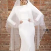 Perfect Bridal Elfenbeinfarbener zweistufiger, stark verzierter Perlenschleier in Walzerlänge* Zweistufiger Schleier | Schleier In Walzerlänge