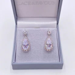 Lace & Favour Eliza Silber funkelnde Cubic Zirkonia Tropfen-Ohrringe* Silberner Abschlussball-schmuck | Abschlussball-ohrringe