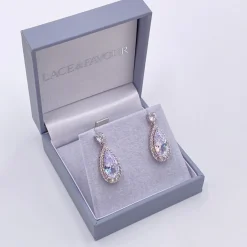 Lace & Favour Eliza Silber funkelnde Cubic Zirkonia Tropfen-Ohrringe* Silberner Abschlussball-schmuck | Abschlussball-ohrringe