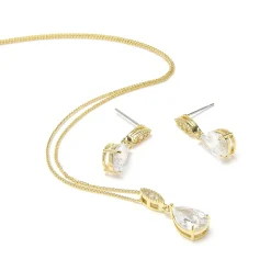 Lace & Favour Ellie Gold Cubic Zirkonia Kristall Hochzeitsschmuck Set* Goldener Abschlussball-schmuck | Abschlussball-schmuck-sets