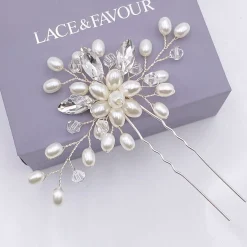 Lace & Favour Ellie Perlencluster Hochzeits-Haarnadel (Silber)* Perlen-haarschmuck | Silberne Haar-accessoires