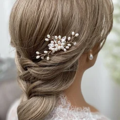 Lace & Favour Ellie Perlencluster und Kristall Hochzeits-Haarnadel (Gold)* Perlen-haarschmuck | Gold-haar-accessoires
