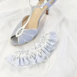 Boudoir Couture Eternity Powder Blue und Elfenbein Floral Lace Strumpfband mit Perle Droplet* Etwas Blaue Geschenke | Geschenke Für Die Braut