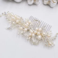 Twilight Designs Eugenie Vintage Süßwasserperlen und Diamanten Haarkamm* Vintage-kopfbedeckungen | Perlen-haarschmuck