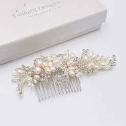 Twilight Designs Eugenie Vintage Süßwasserperlen und Diamanten Haarkamm* Vintage-kopfbedeckungen | Perlen-haarschmuck