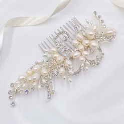 Twilight Designs Eugenie Vintage Süßwasserperlen und Diamanten Haarkamm* Vintage-kopfbedeckungen | Perlen-haarschmuck