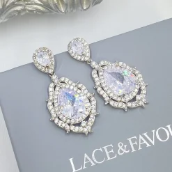 Lace & Favour Evita Statement Kristall Kronleuchter Hochzeit Ohrringe* Silberner Abschlussball-schmuck | Abschlussball-ohrringe