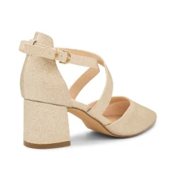Paradox London Farrah Champagne Glitter Wide Fit Cross Strap Block Heels* Glitzernde Ballschuhe | Goldene Ballschuhe