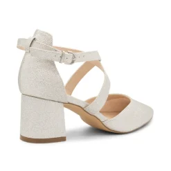 Paradox London Farrah Silver Glitter Wide Fit Cross Strap Block Heels* Glitzernde Ballschuhe | Silberne Ballschuhe