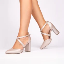 Paradox London Felicia Nude Schimmer Breite Passform Block Heel Gericht Schuhe* Glitzernde Ballschuhe | Rosa Ballschuhe