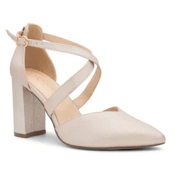 Paradox London Felicia Nude Schimmer Breite Passform Block Heel Gericht Schuhe* Glitzernde Ballschuhe | Rosa Ballschuhe