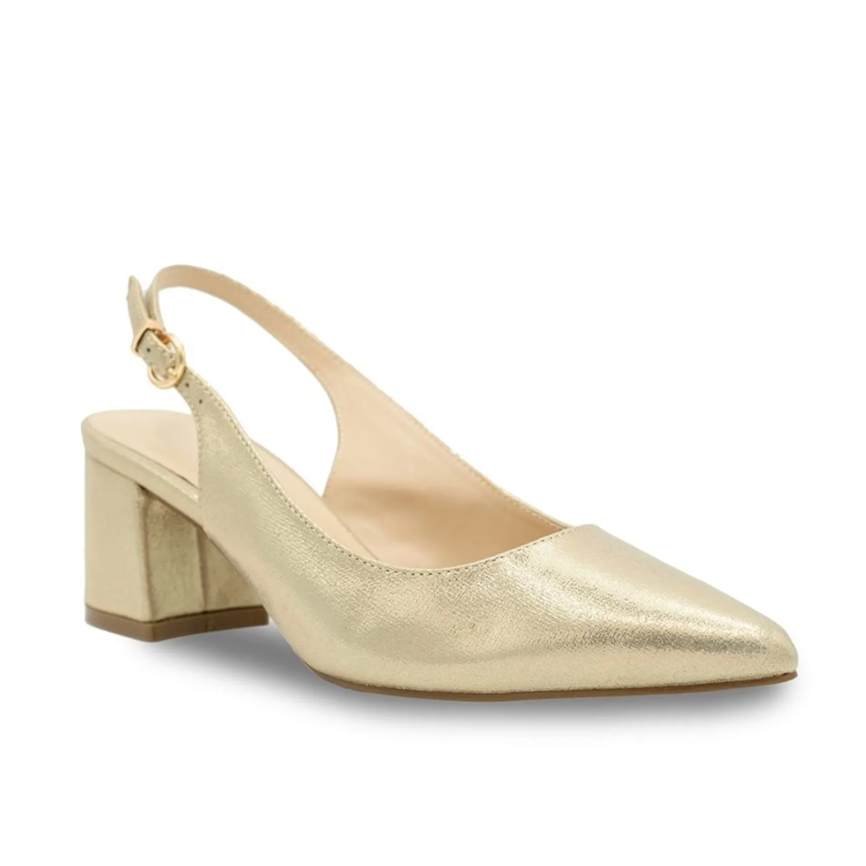 Paradox London Flynn Champagner Schimmer Breite Passform Niedriger Blockabsatz Slingbacks* Glitzernde Ballschuhe | Goldene Ballschuhe