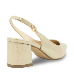 Paradox London Flynn Champagner Schimmer Breite Passform Niedriger Blockabsatz Slingbacks* Glitzernde Ballschuhe | Goldene Ballschuhe