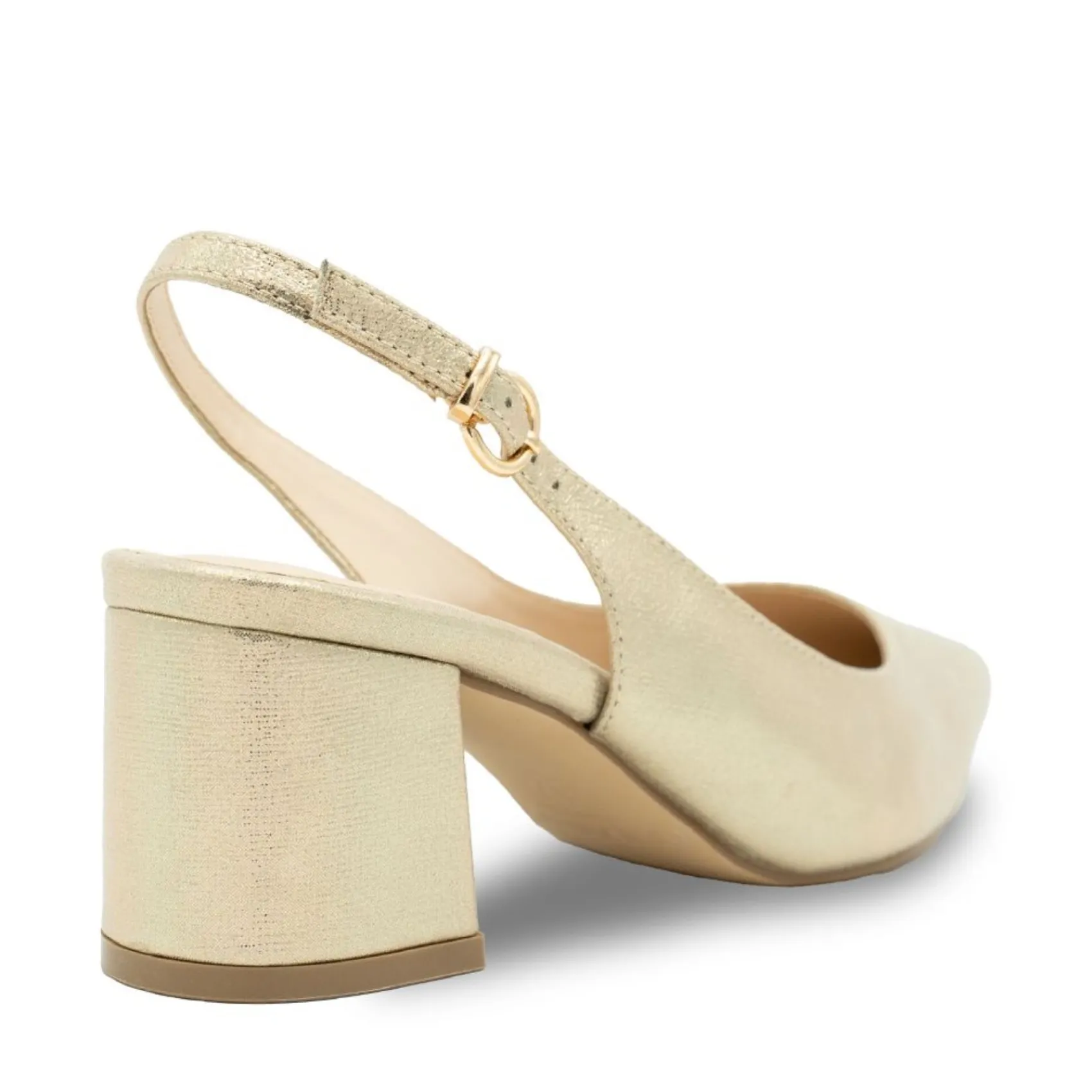 Paradox London Flynn Champagner Schimmer Breite Passform Niedriger Blockabsatz Slingbacks* Glitzernde Ballschuhe | Goldene Ballschuhe