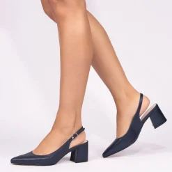 Paradox London Flynn Marineblau Schimmernde breite Passform Niedriger Blockabsatz Slingbacks* Glitzernde Ballschuhe | Ballschuhe Mit Niedrigem Absatz