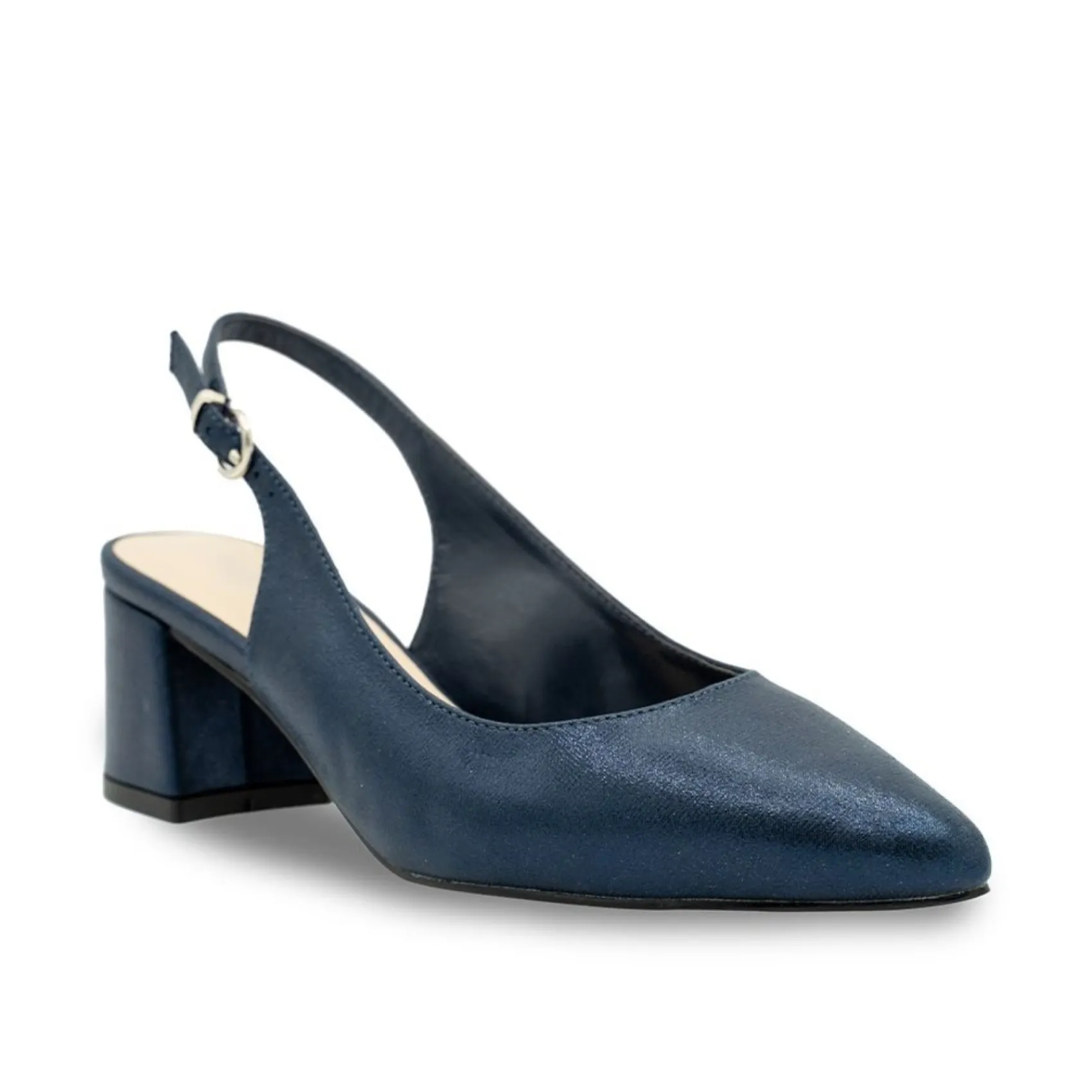 Paradox London Flynn Marineblau Schimmernde breite Passform Niedriger Blockabsatz Slingbacks* Glitzernde Ballschuhe | Ballschuhe Mit Niedrigem Absatz