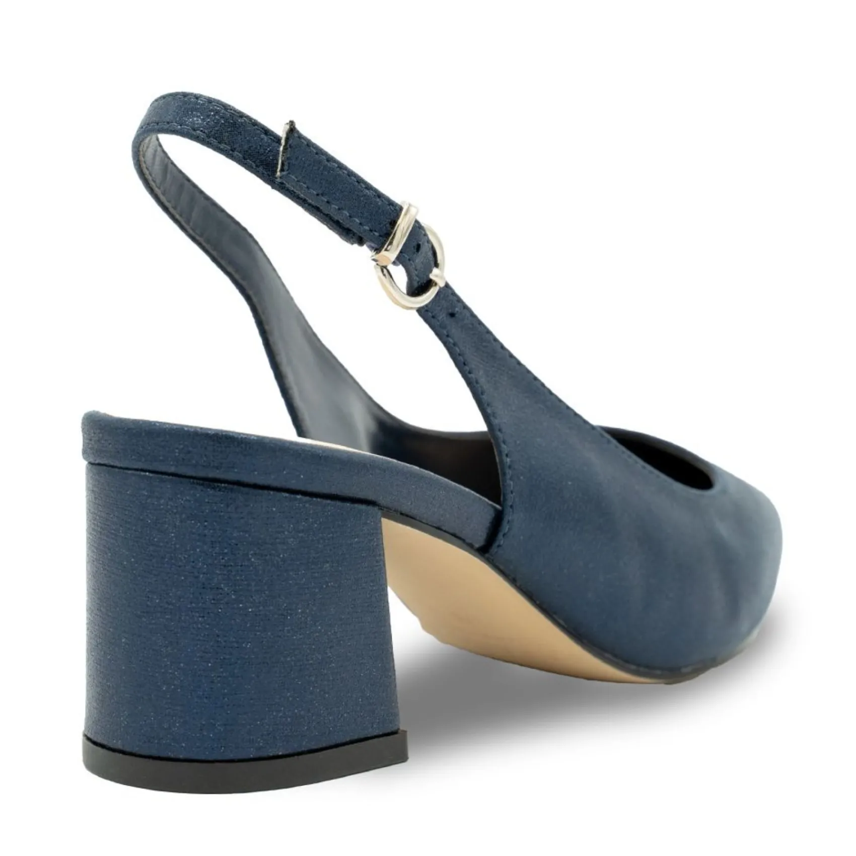 Paradox London Flynn Marineblau Schimmernde breite Passform Niedriger Blockabsatz Slingbacks* Glitzernde Ballschuhe | Ballschuhe Mit Niedrigem Absatz