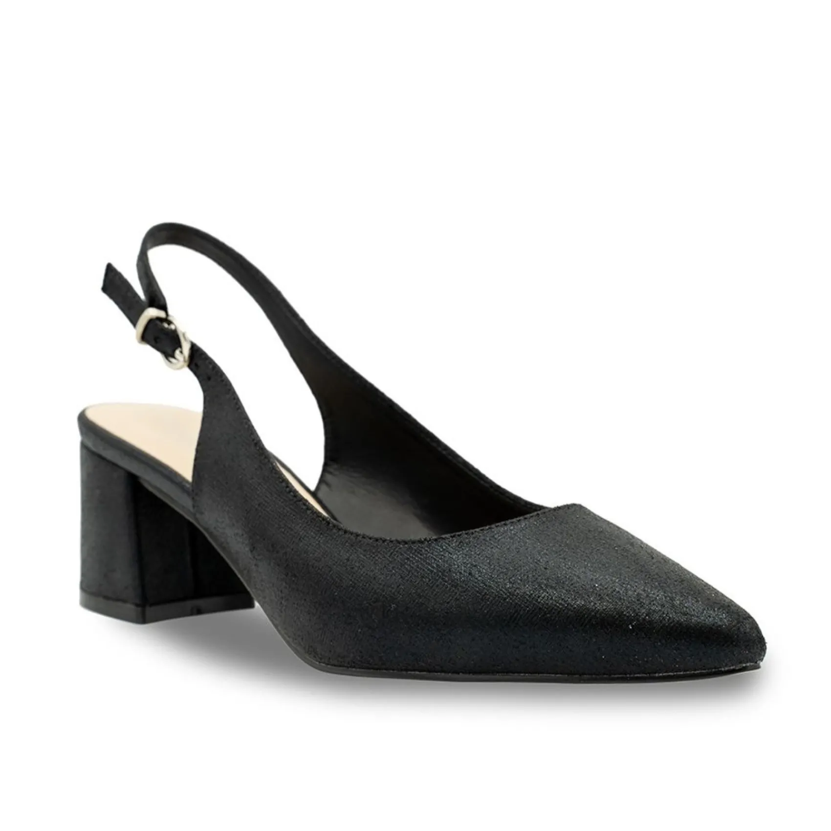 Paradox London Flynn Schwarz Schimmern Breite Passform Niedriger Blockabsatz Slingbacks* Glitzernde Ballschuhe | Ballschuhe Mit Niedrigem Absatz