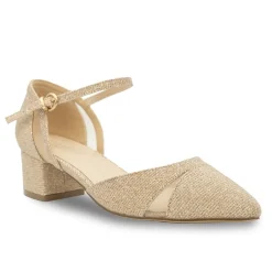 Paradox London Frankie Champagner Glitter Breite Passform Niedrigen Blockabsatz Gericht Schuhe* Glitzernde Ballschuhe | Goldene Ballschuhe