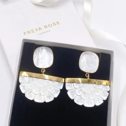 Freya Rose Gold Hand Carved Perlmutt Rose Fan Ohrringe* Perlen-hochzeitsschmuck | Hochzeitsgast-schmuck