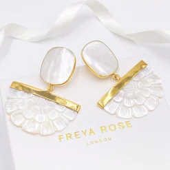 Freya Rose Gold Hand Carved Perlmutt Rose Fan Ohrringe* Perlen-hochzeitsschmuck | Hochzeitsgast-schmuck