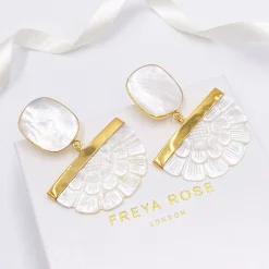 Freya Rose Gold Hand Carved Perlmutt Rose Fan Ohrringe* Perlen-hochzeitsschmuck | Hochzeitsgast-schmuck