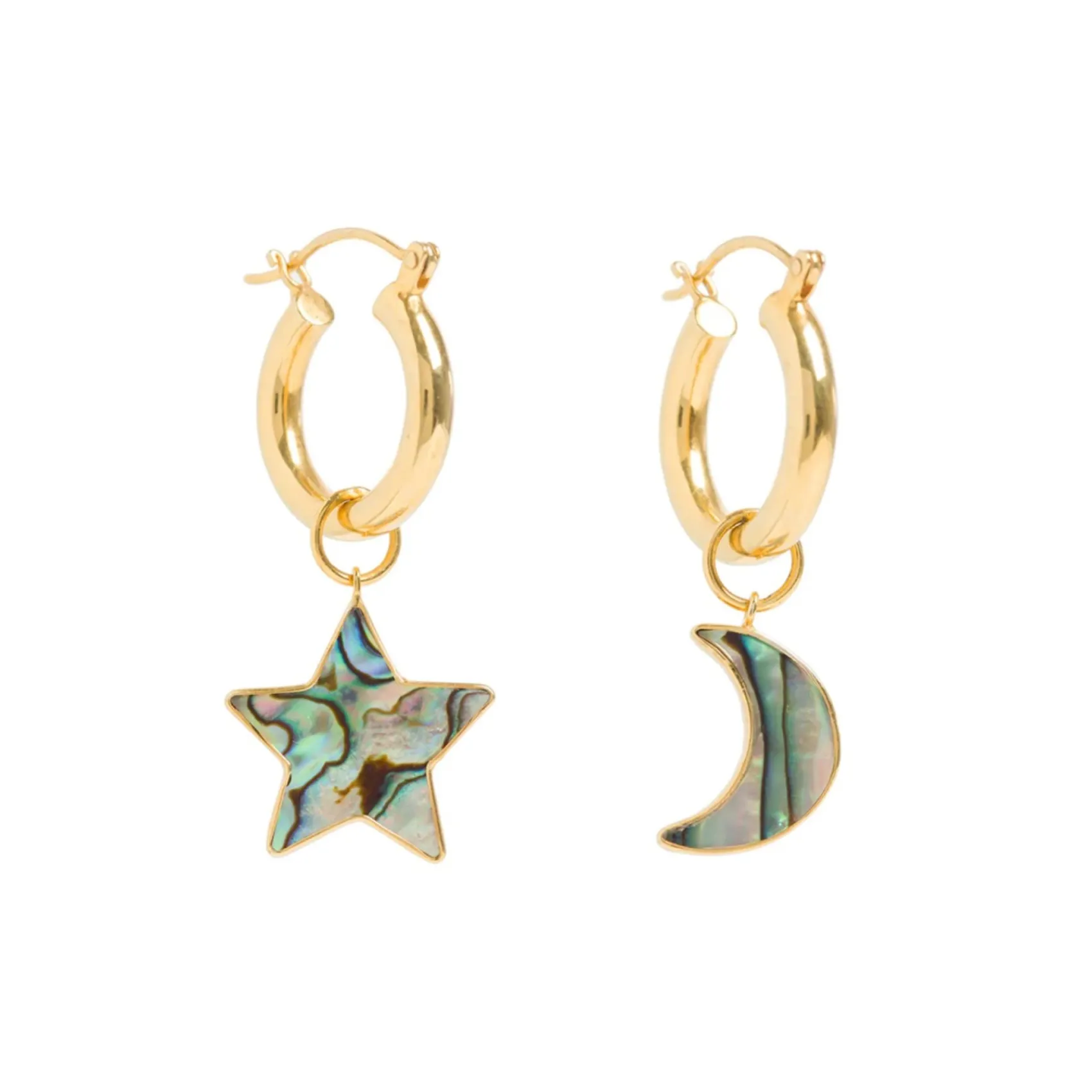 Freya Rose Gold Mini Hoops mit Paua Stern und Mond* Gold-hochzeitsschmuck | Hochzeitsgast-schmuck
