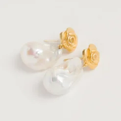 Freya Rose Gold-Rosen-Barock-Perlen-Ohrringe* Perlen-hochzeitsschmuck | Gold-hochzeitsschmuck