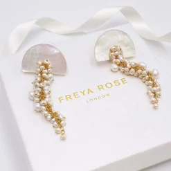 Freya Rose Hakuro Elfenbein Perlmutt lange Tropfenohrringe* Perlen-hochzeitsschmuck | Gold-hochzeitsschmuck