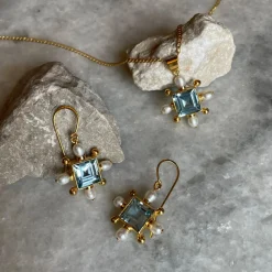 Freya Rose Kreuz-Ohrringe mit blauem Topas* Etwas Blaue Geschenke | Edelstein-schmuck