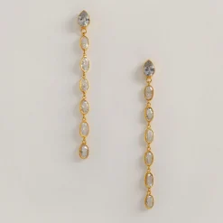 Freya Rose Lange Tropfenohrringe mit ovalem Kristall und goldenem Rahmen* Goldener Abschlussball-schmuck | Abschlussball-ohrringe