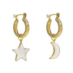 Freya Rose Mini-Reifen aus Gold mit Stern und Mond aus Perlmutt* Gold-hochzeitsschmuck | Hochzeitsgast-schmuck