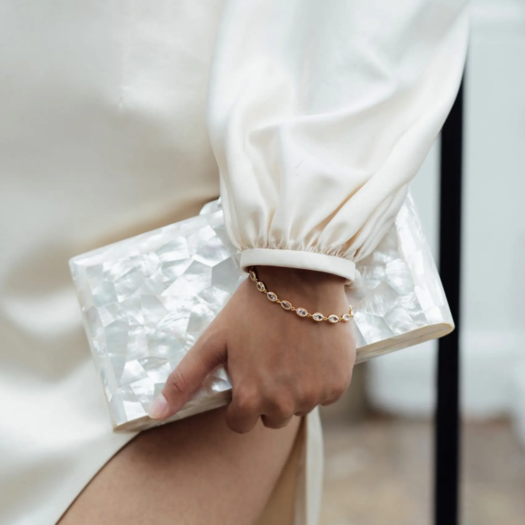 Freya Rose Ovales Kristall-Armband mit Goldrahmen* Goldener Abschlussball-schmuck | Prom Armbänder