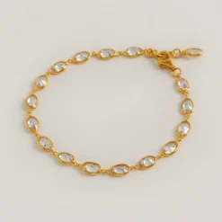 Freya Rose Ovales Kristall-Armband mit Goldrahmen* Goldener Abschlussball-schmuck | Prom Armbänder