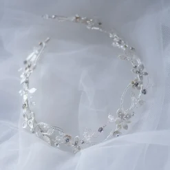Twilight Designs Gardenia verflochtene Perlen- und Kristallblumen-Haarsträhne* Haarschmuck Aus Kristall | Silberne Haar-accessoires