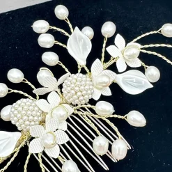 Beads & Beyond Glücksgold Perlenspray Blumen-Hochzeits-Haarkamm* Perlen-haarschmuck | Gold-haar-accessoires