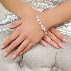 Lace & Favour Grosvenor Oval Crystal verschönert Hochzeitsarmband* Silberner Abschlussball-schmuck | Prom Armbänder