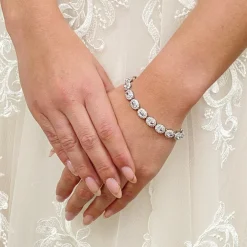Lace & Favour Grosvenor Oval Crystal verschönert Hochzeitsarmband* Silberner Abschlussball-schmuck | Prom Armbänder