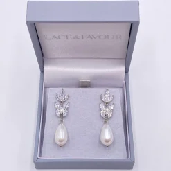 Lace & Favour Göttliche Silber Ohrringe mit kubischen Zirkonen und Perlen* Geschenke Für Die Braut | Perlen-hochzeitsschmuck