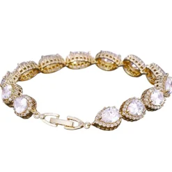 Lace & Favour Hampton Teardrop Cubic Zirkonia Hochzeitsarmband (Gold)* Goldener Abschlussball-schmuck | Prom Armbänder