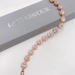 Lace & Favour Hampton Teardrop Cubic Zirkonia Hochzeitsarmband (Rose Gold)* Geschenke Für Die Braut | Kristall-hochzeitsschmuck