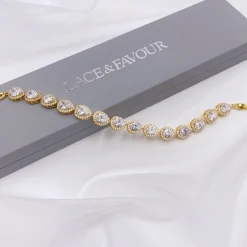 Lace & Favour Hampton Teardrop Cubic Zirkonia Hochzeitsarmband (Gold)* Goldener Abschlussball-schmuck | Prom Armbänder