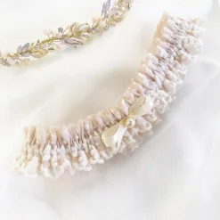 Boudoir Couture Harmony Blush Seide und Elfenbein Spitze Hochzeit Strumpfband mit Perle Schleife* Geschenke Für Die Braut | Strumpfbänder Für Bräute
