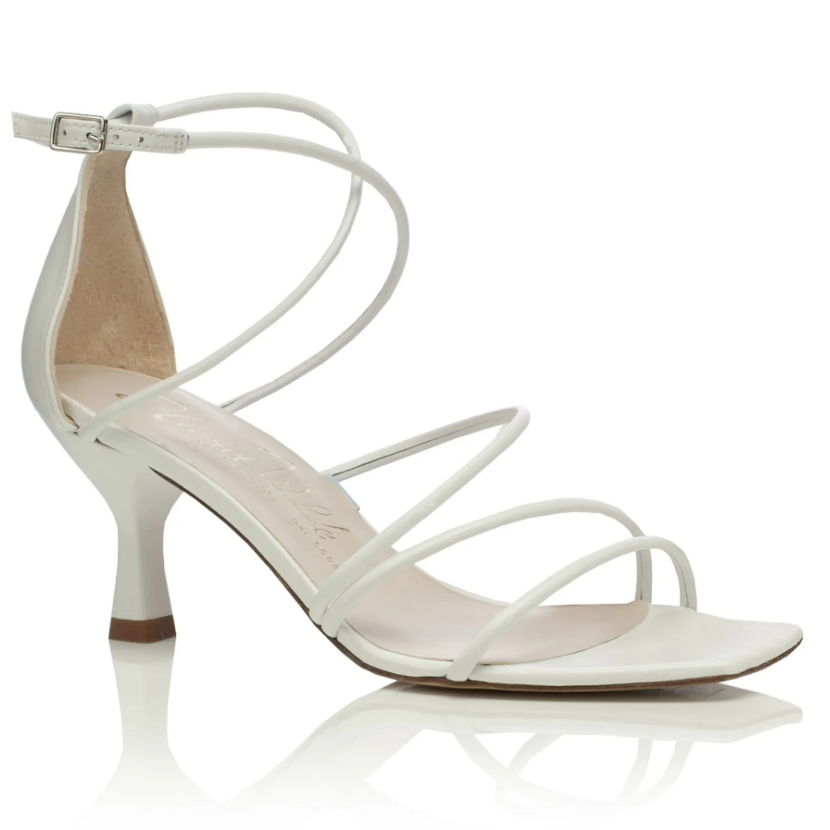 Harriet Wilde Empire Elfenbeinfarbene Leder Riemchensandalen mit mittlerem Absatz und quadratischer Spitze* Hochzeitsschuhe | Designer-hochzeitsschuhe