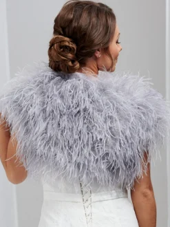 Beverly Hills Hayworth Silber Grau Straußenfeder Brautbolero* Federstolen & Umhänge | Boleros Und Jacken Für Hochzeiten