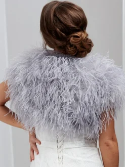 Beverly Hills Hayworth Silber Grau Straußenfeder Brautbolero* Federstolen & Umhänge | Boleros Und Jacken Für Hochzeiten